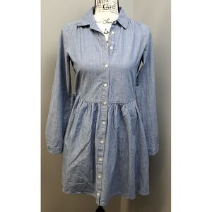 J.CREW Shirt Dress Womens 2 Blue Pleated Cotton Peplum Hem Collared Button Front